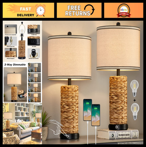 Set rattan table lamps - rattan,