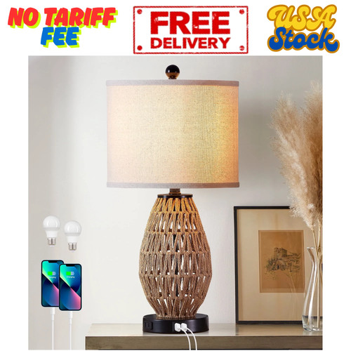 Tier rattan table - rattan, lamp