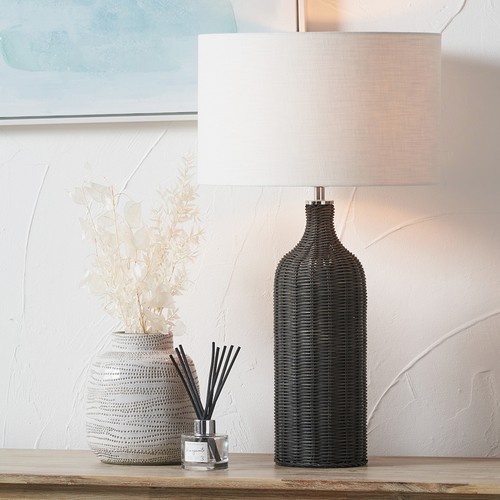 Tall woven rattan table lamp - woven,