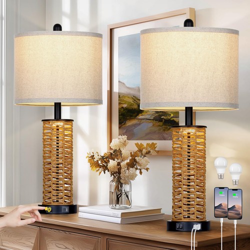 Boho rattan table lamps - boho,