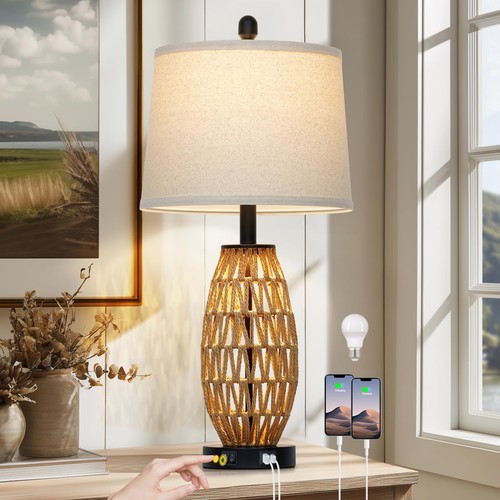 Boho rattan table lamp - rattan,