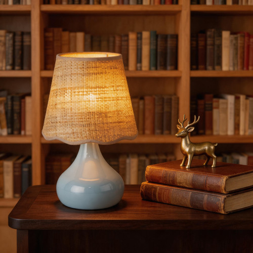 Copper and rattan table lamp - table,
