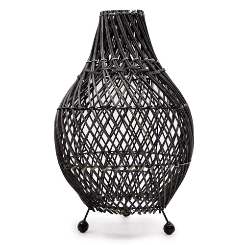 Rattan table lamp black wicker - rattan,
