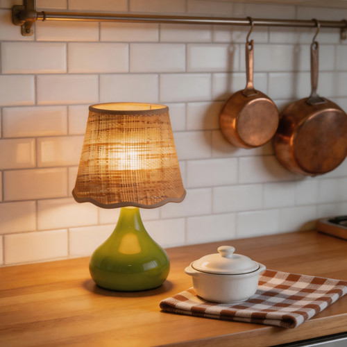 Green rattan table lamp - &,
