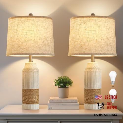 Rattan table lamps - set, 2