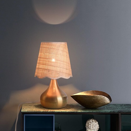 Gold small bedside table - table, lamp