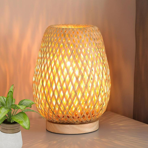 Rattan table lamp - rattan, 9.25''boho