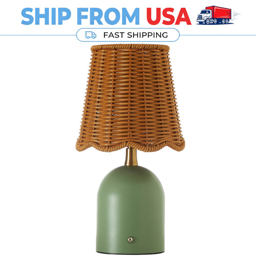 Green rattan table lamp - 12",