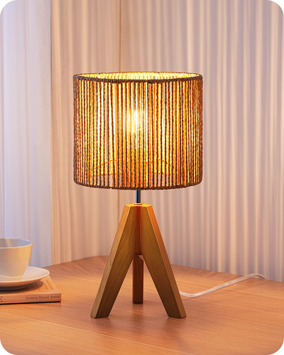 Small rattan table - table, lamp,