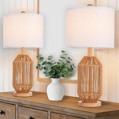 Boho rattan table lamps - rattan,