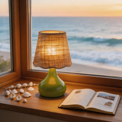 Brass rattan table - lamp, for