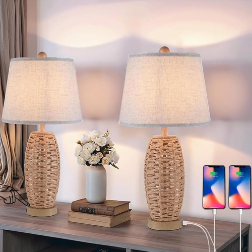 Rattan table lamps set - 27",