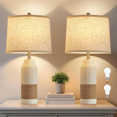 Boho rattan table lamps set - set, of