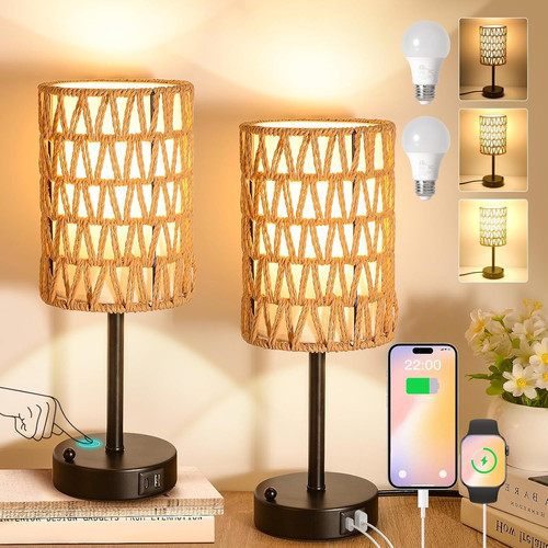 Rattan table lamps - table, living