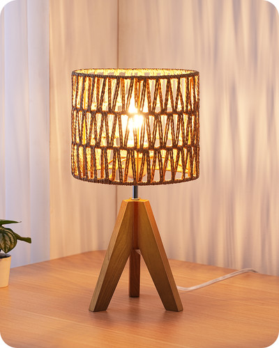 Small table lamp rattan wood - small,