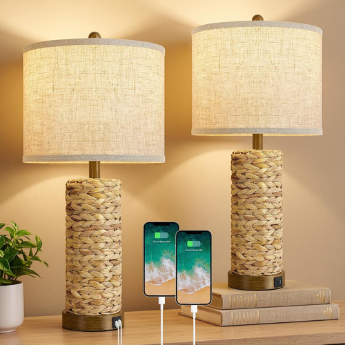 Rattan table lamps set 2 - set, of