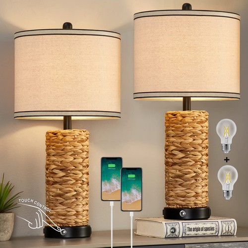 Rattan table lamps - set, 2